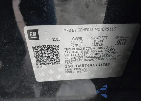 2019 Chevrolet Malibu Lt from USA, damaged, VIN 1G1ZD5ST4KF131389